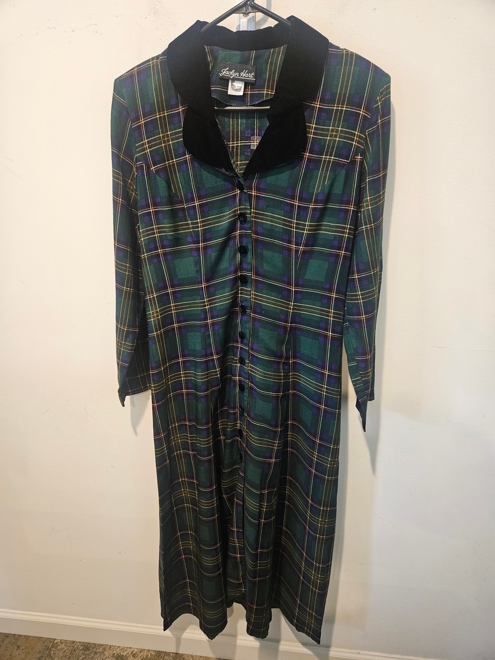 Jaclyn Hart Vintage Plaid Maxi Velvet Collar & Buttons, Size 12